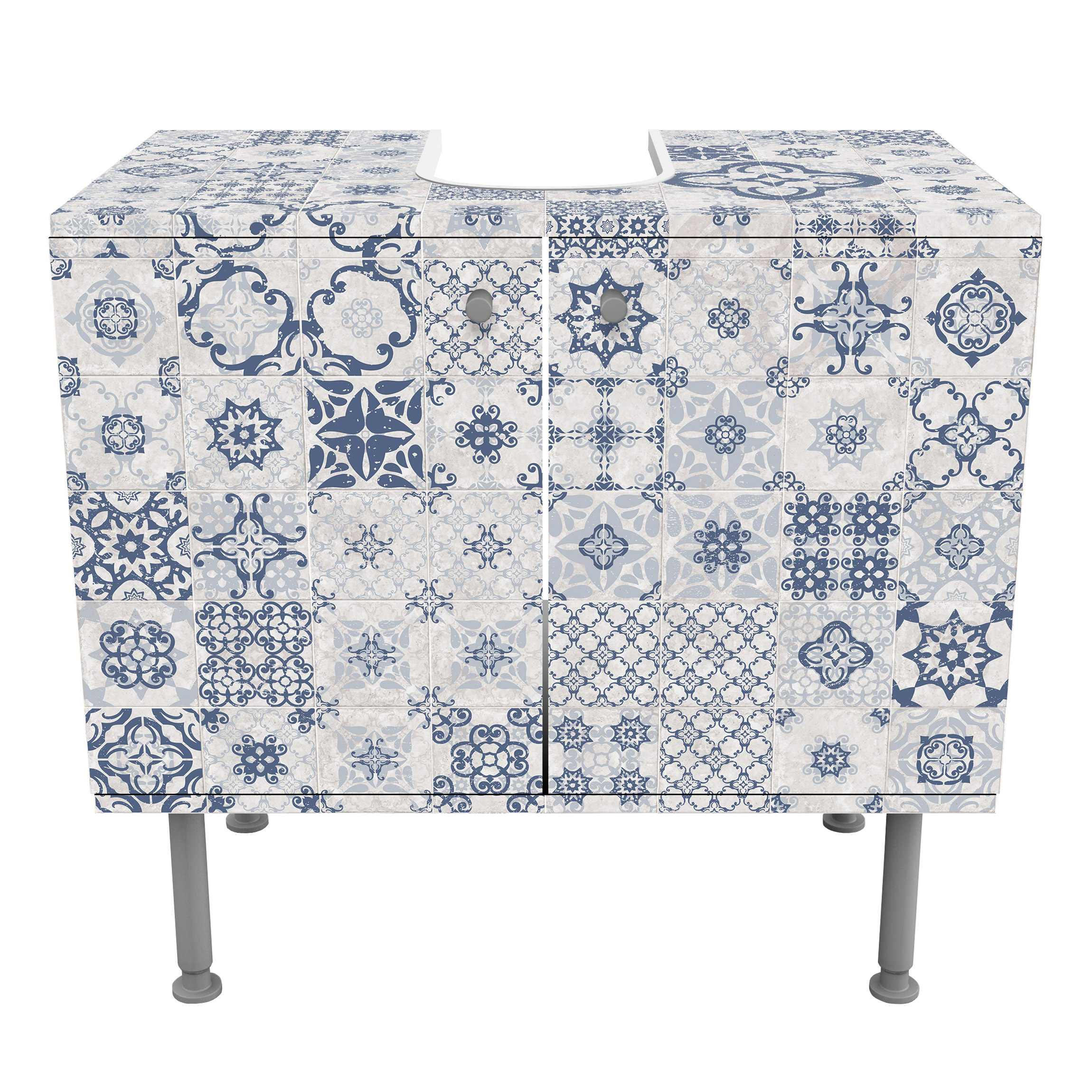 WASCHBECKENUNTERSCHRANK Keramikfliesen Agadir blau 60/55/35 cm - Blau, Holzwerkstoff (60/55/35cm) - Bilderwelten