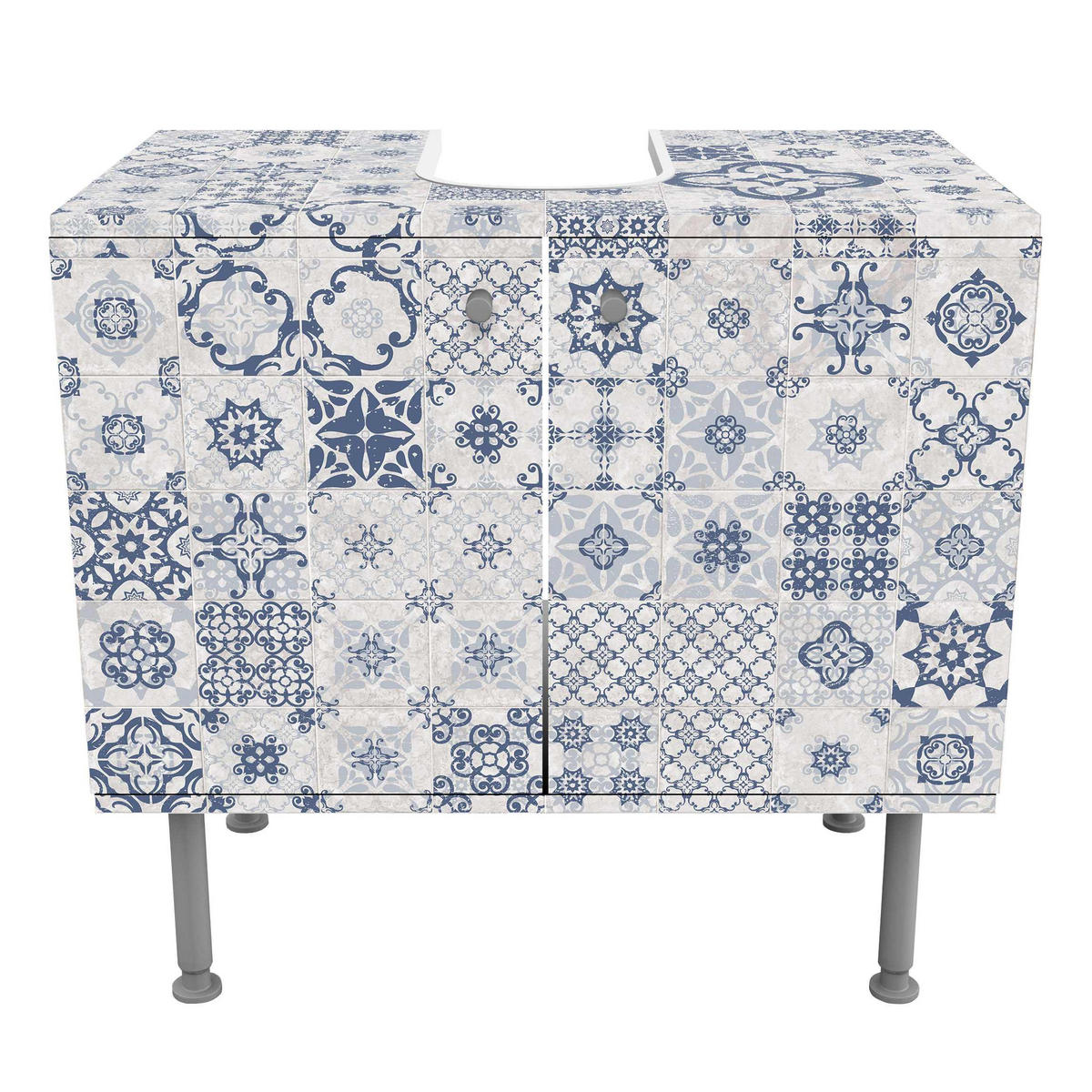 WASCHBECKENUNTERSCHRANK Keramikfliesen Agadir blau 60/55/35 cm - Blau, Holzwerkstoff (60/55/35cm) - Bilderwelten