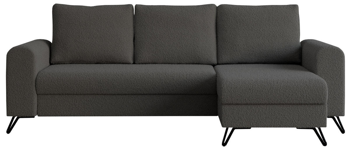 ECKSOFA Hugo Boucle Dunkelgrau - Dunkelgrau/Schwarz, Textil/Metall (242/140cm) - MKS