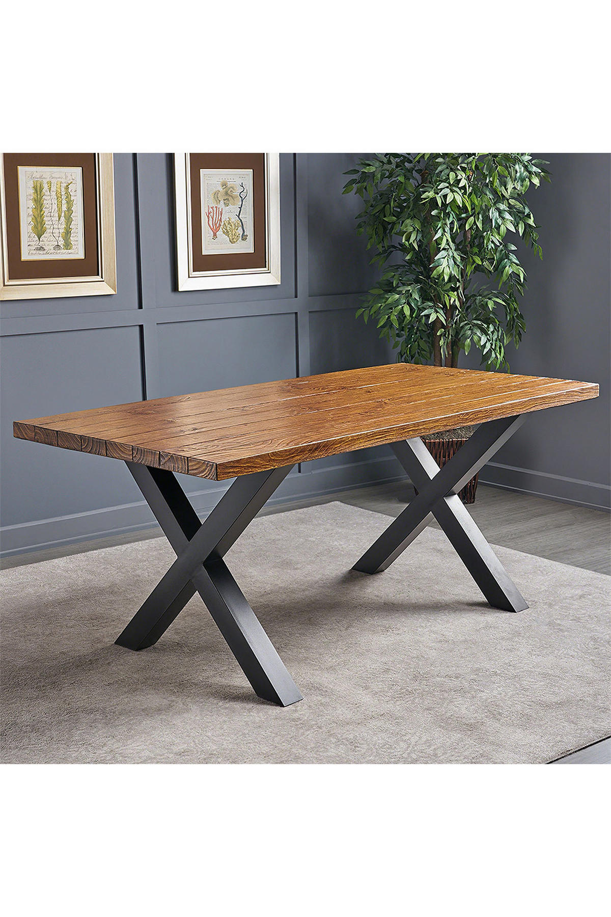TISCHBEINE 2-tlg Set X-förmige aus Eisen in Schwarz 71-cm hohe 50 x 7 x 71 cm - Schwarz, Metall (50/71/7cm) - Livingandhome