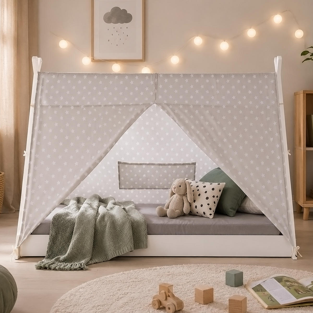 KINDERBETT 90/200 cm Tipi weiß - Weiß, Holz (208/132/105cm) - Homestyle4u