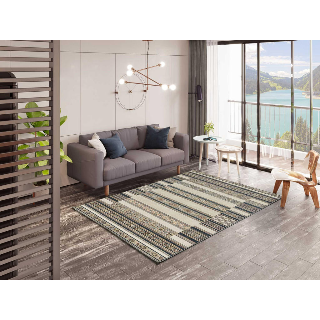 Thumbnail - Atticgo Orientteppich, Mehrfarbig, Beige, Grau, Textil, Grafikmuster, Rechteckig, 95x140 cm, Oeko-Tex® Standard 100, in ...