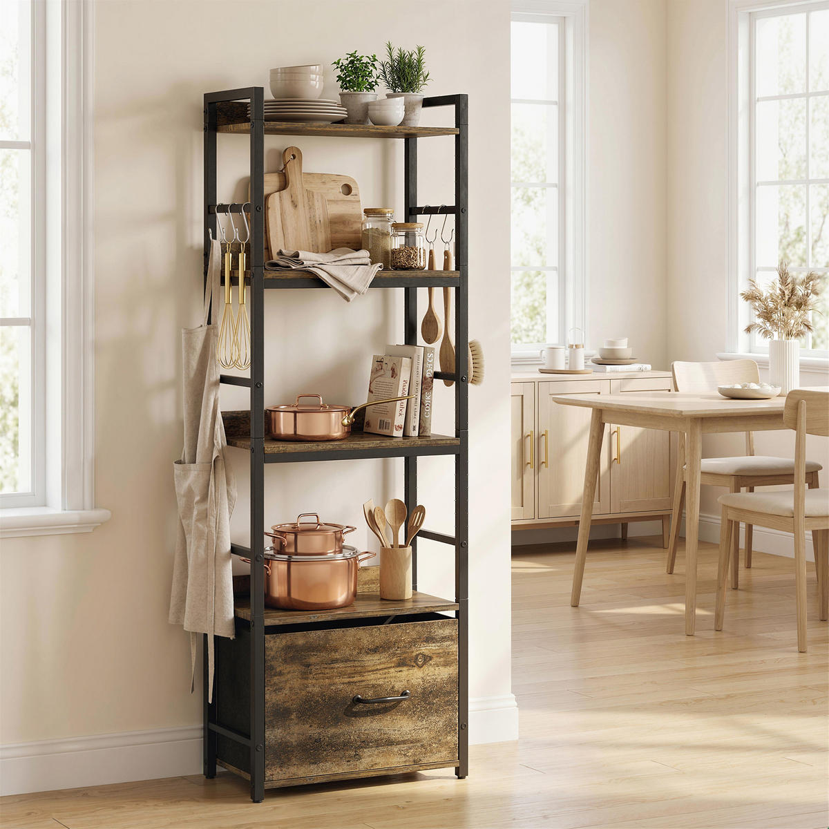 REGAL DE-15566 4 Ebenen + 1 Schublade + 8 Haken Rustikalbraun - Braun, Holzwerkstoff (39/136.5/26cm) - ComfortXL