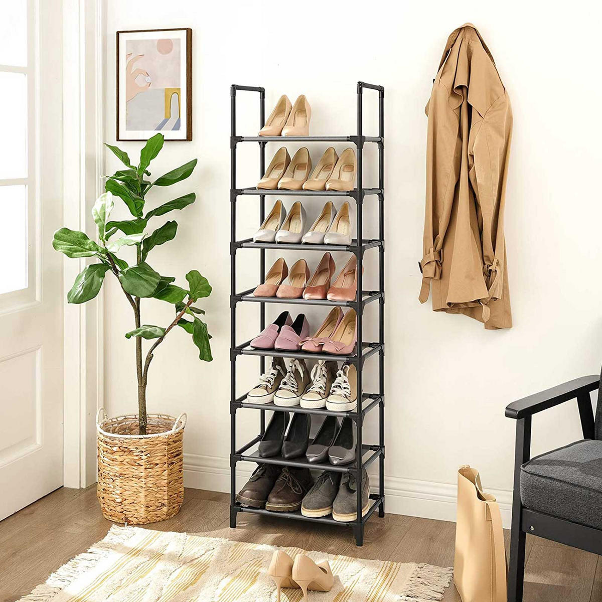 SCHUHREGAL SCHUHAUFBEWAHRUNG - Schwarz, Textil (28/145/46cm) - Hansiro