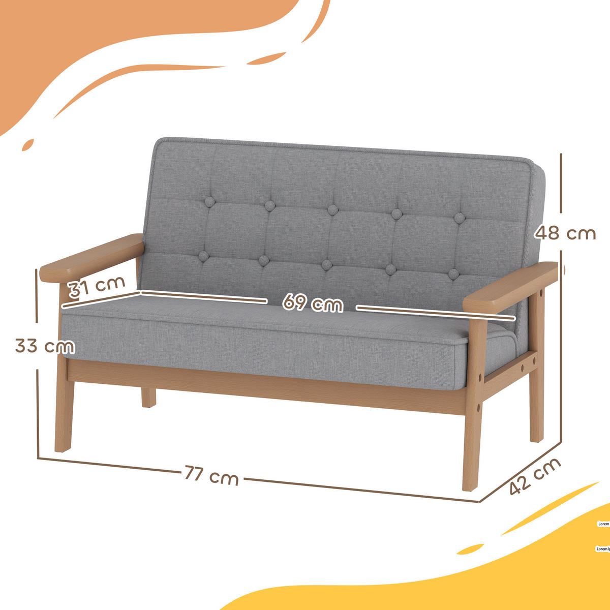 KINDERSESSEL, Kindersofa mit Holzrahmen, Samtoptik, gepolsterter Kinderstuhl - Naturfarben/Grau, Holz/Textil (42/48/77cm) - AIYAPLAY