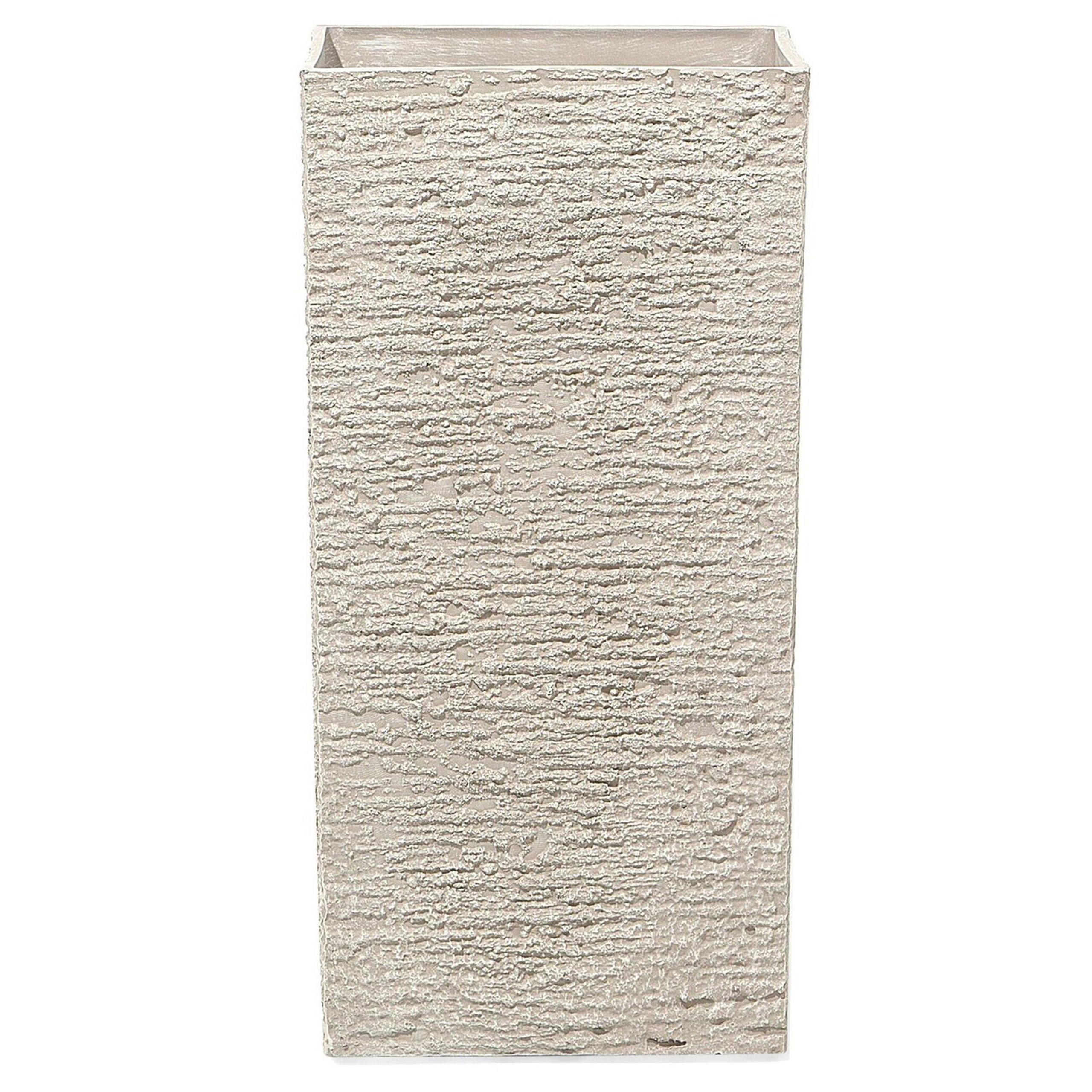 BLUMENTOPF hellbeige quadratisch 35/35/70 cm Gaza - Beige, Stein (70cm) - Beliani