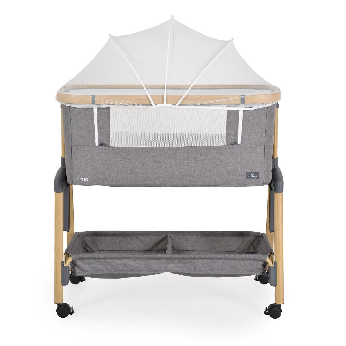 BEISTELLBETT Amo grau 80 x 48 cm, 7 Höhenpositionen, Anti-Reflux, Moskitonetz, Matratze - Grau, Metall (48/80cm) - Cangaroo