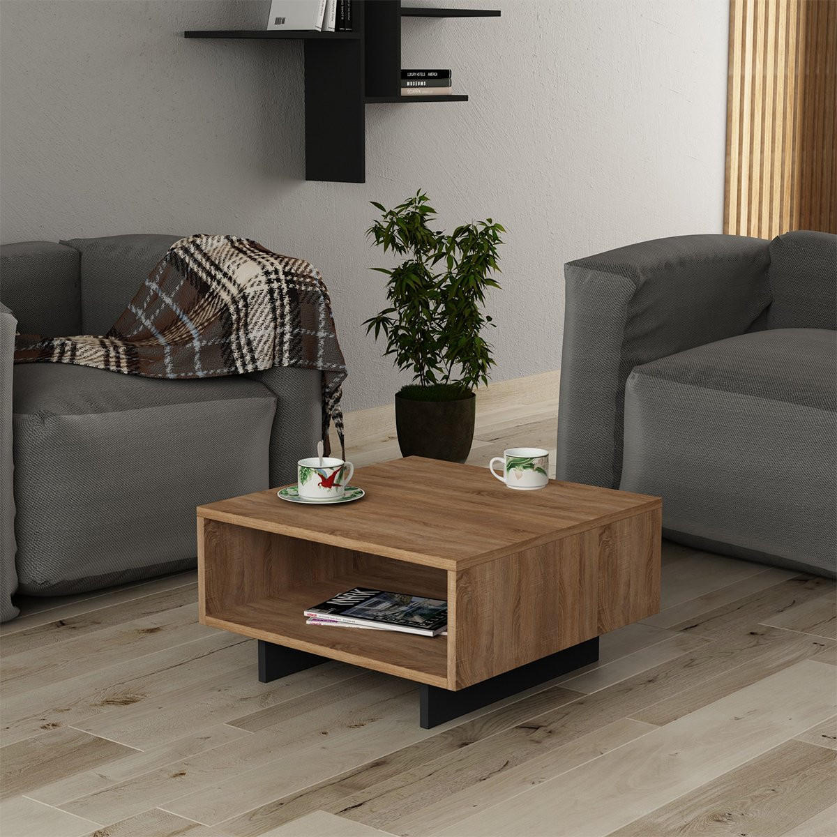 COUCHTISCH mit 1 Regal L60 cm - Hola - Eichefarben, Holzwerkstoff (60/60/32cm) - Calicosy
