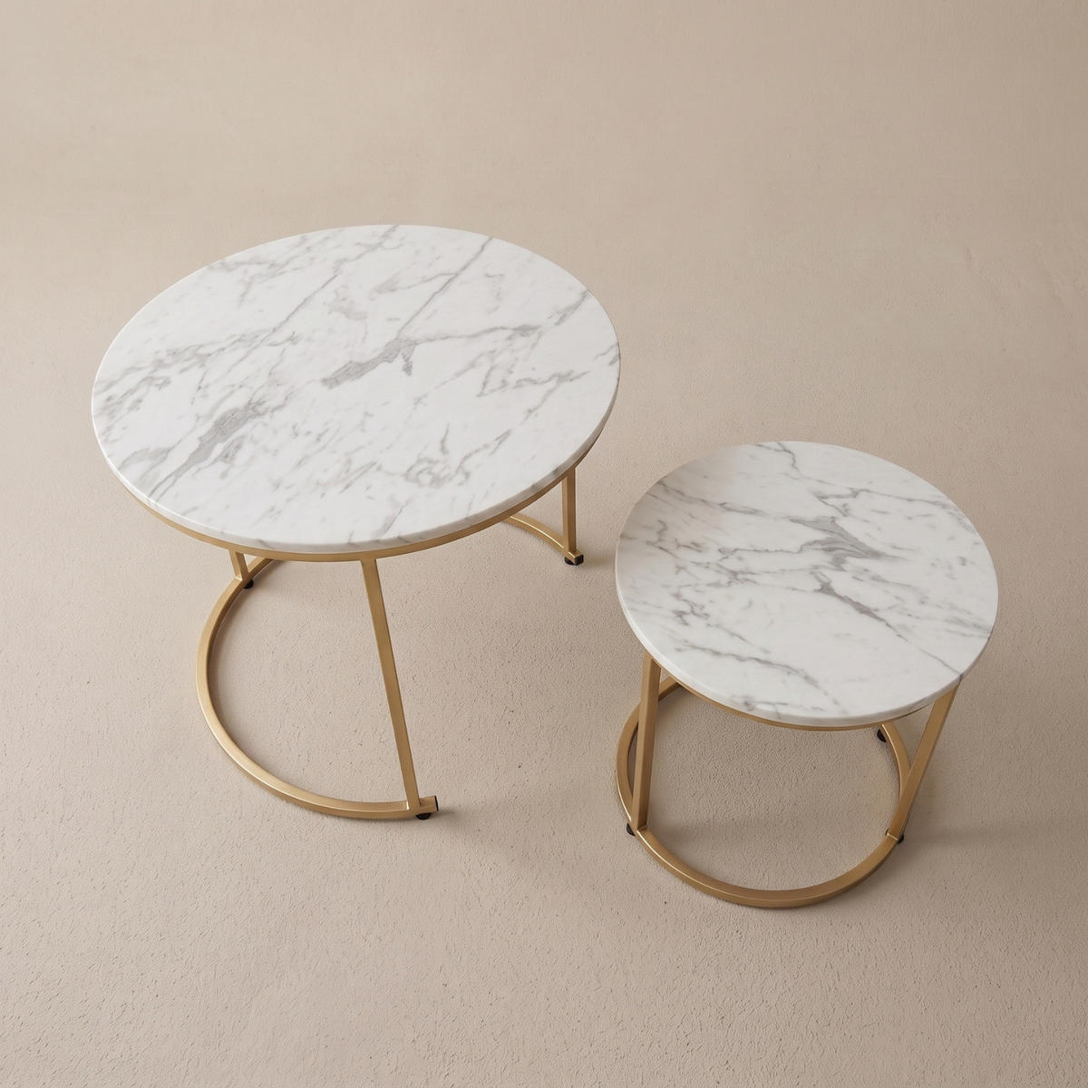COUCHTISCH 2er-Set rund Gold, Weiß - Weiß, Metall (60/60/50cm) - SCENA LIVING