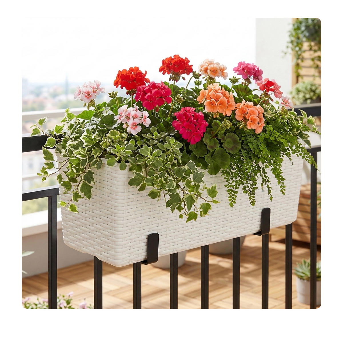 JARDINIERĂ Albă cu suport autoirigare - alb, material plastic/metal (50/19/19cm) - Relaxdays