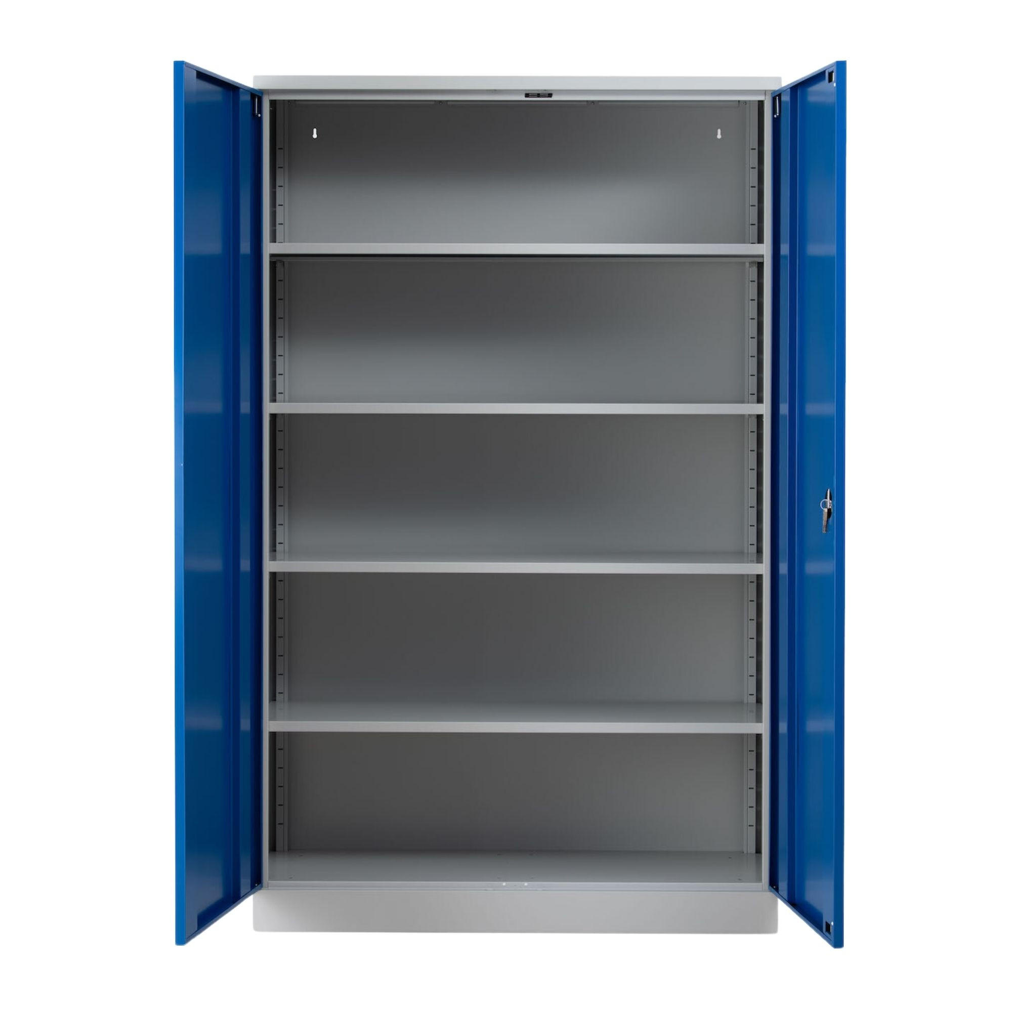 STAHLSCHRANK Bee mit 5 lackierten Fachböden 195x120x50 cm Korpusfarbe Lichtgrau Frontfarbe Enzianblau - Blau, Metall (120/195/50cm)