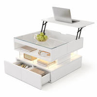 COUCHTISCH mit Lift-Top aus Spanplatte 70x67x57 cm Weiß mit LED-Beleuchtung und Stauraum - Weiß, Holzwerkstoff (70/67/57cm) - IVMEU