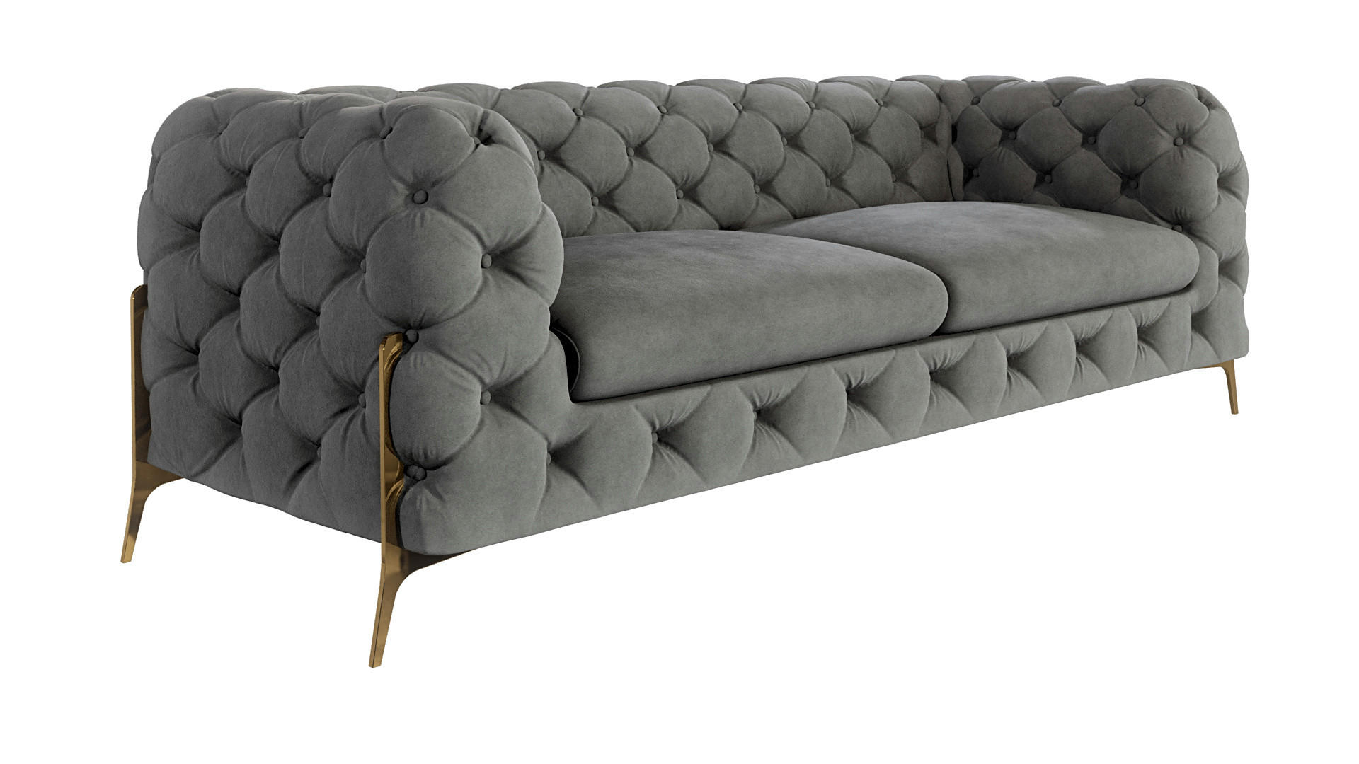 CHESTERFIELD-SOFA 3-Sitzer Lexi Grau Samt - Goldfarben/Grau, Holz/Textil (225/75/100cm) - S-Style Möbel