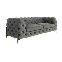 CHESTERFIELD-SOFA 3-Sitzer Lexi Grau Samt - Goldfarben/Grau, Holz/Textil (225/75/100cm) - S-Style Möbel