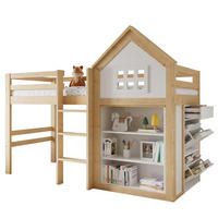 HOCHBETT Hausdesign 90/200 cm Weiß Natur mit Staufächern, Schubladen ohne Matratze - Weiß, Holz (90/200cm) - MIVRAY