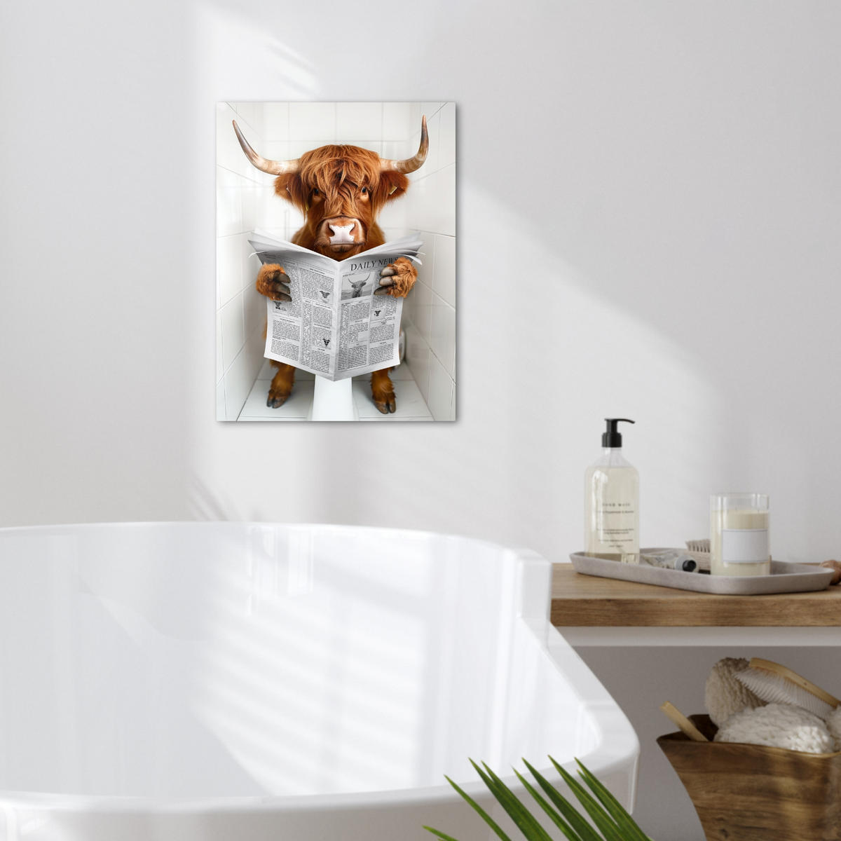LEINWANDBILD Schottischer Highlander - Tier - Zeitung - Toilette 30x40 cm - Kastanienfarben, Textil (30/40cm) - MuchoWow