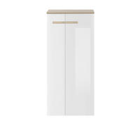 HOCHSCHRANK S12 Weiß Hochglanz & Eiche 51/115/30 cm - Weiß Hochglanz, Holzwerkstoff (51/115/30cm) - Livojo