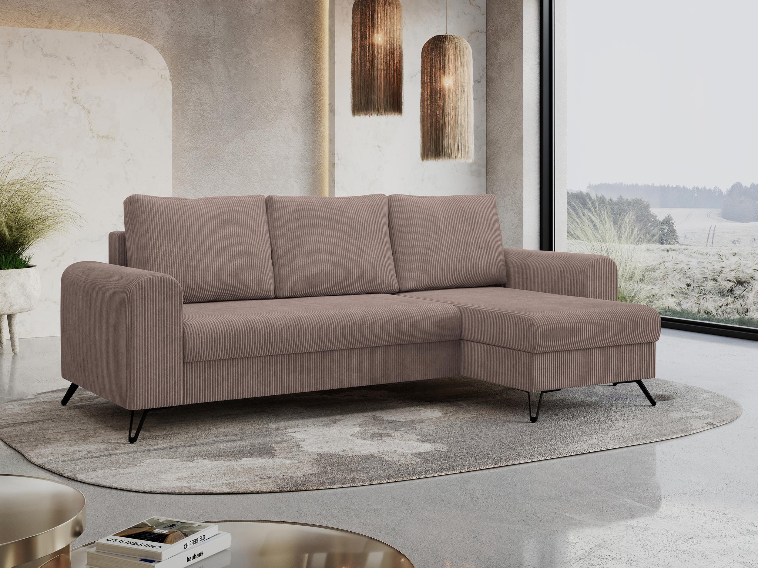 ECKSOFA Hugo Cord Rosa - Schwarz/Rosa, Textil/Metall (242/140cm) - MKS