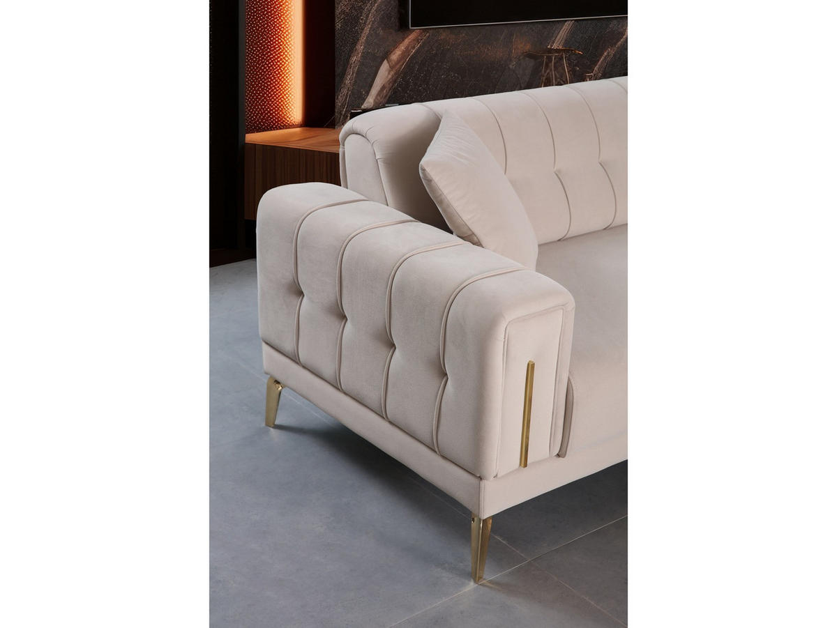 SOFA Majesty 3-Sitzer Mikrofaser Webstoff Beige - Beige, Kunststoff/Textil (230/86/93cm)