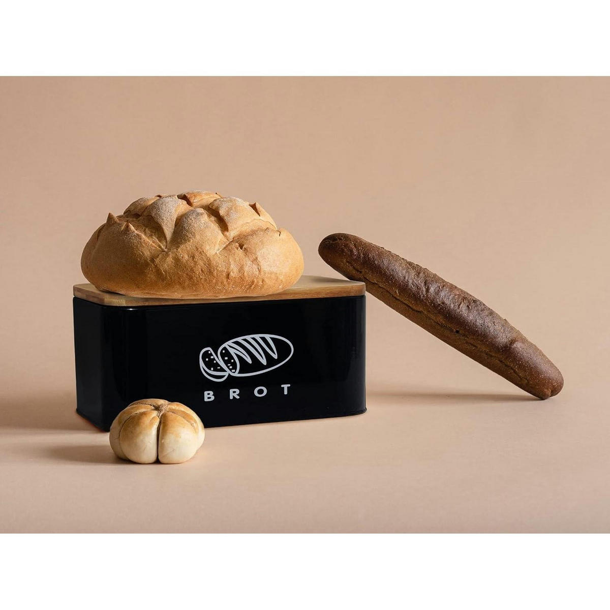 BROTKASTEN Schwarz mit Bambusdeckel 30 cm - Multicolor, Metall (18/14/30cm)