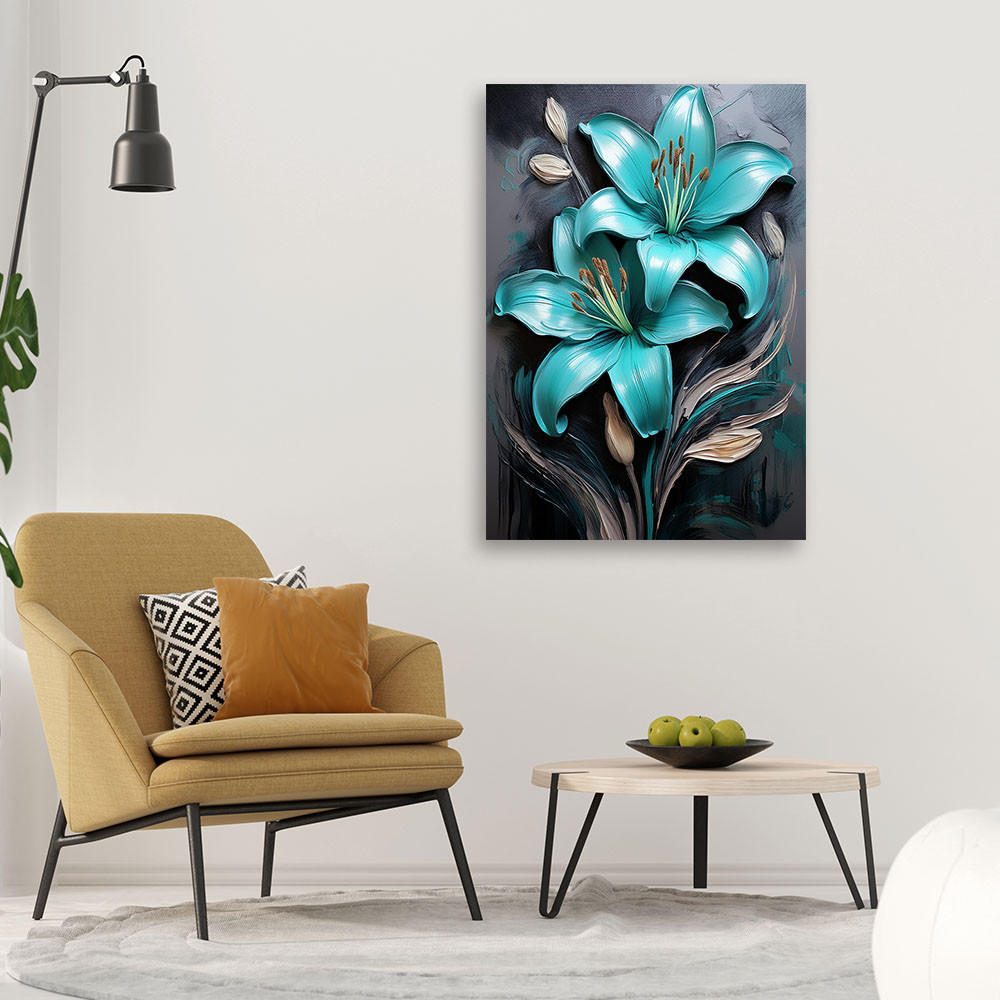 WANDBILD lilienblume türkis bemalt - Türkis, Textil (40/60cm) - Feeby