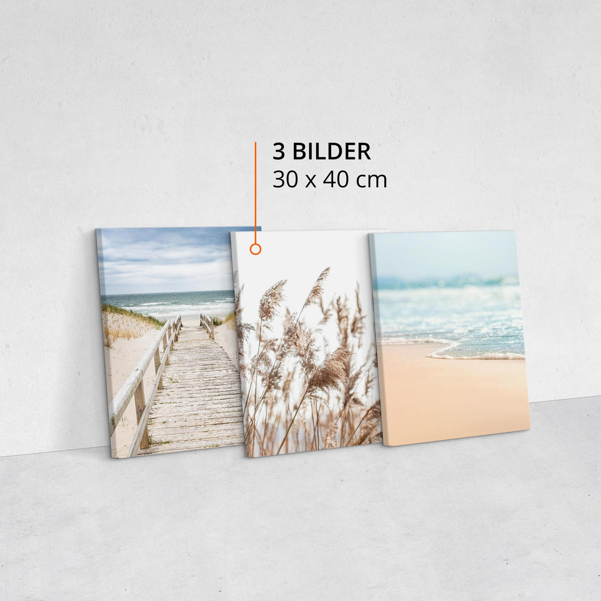 LEINWANDBILDER 3-er Set Meer Pflanzen 3D - Blau/Beige, Textil (90/40cm) - Muralo