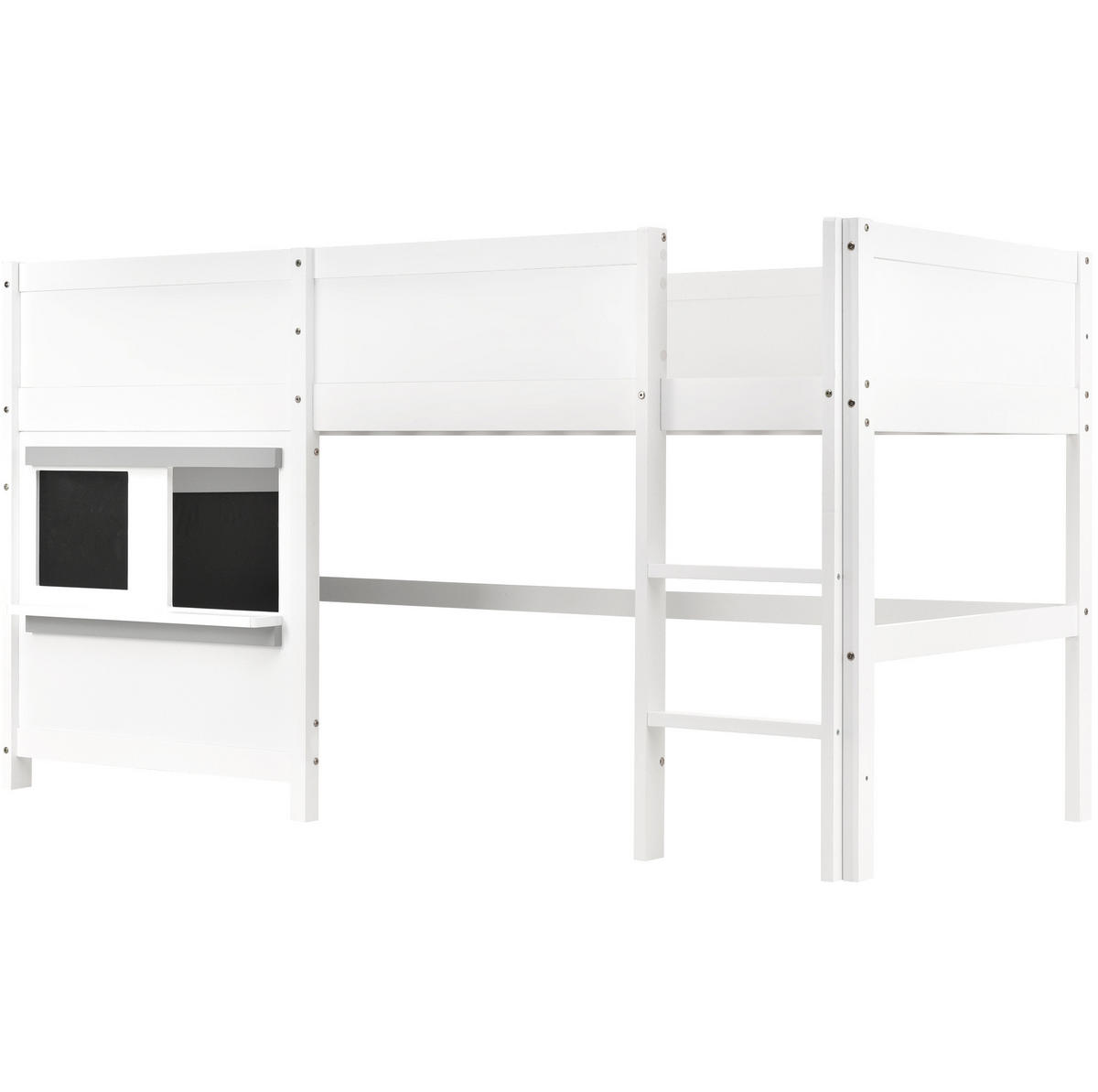 ETAGENBETT 90/200 cm aus Kiefernholz mit Tafel und Ablage in Weiß - Weiß, Holz (90/200cm) - BEAOK