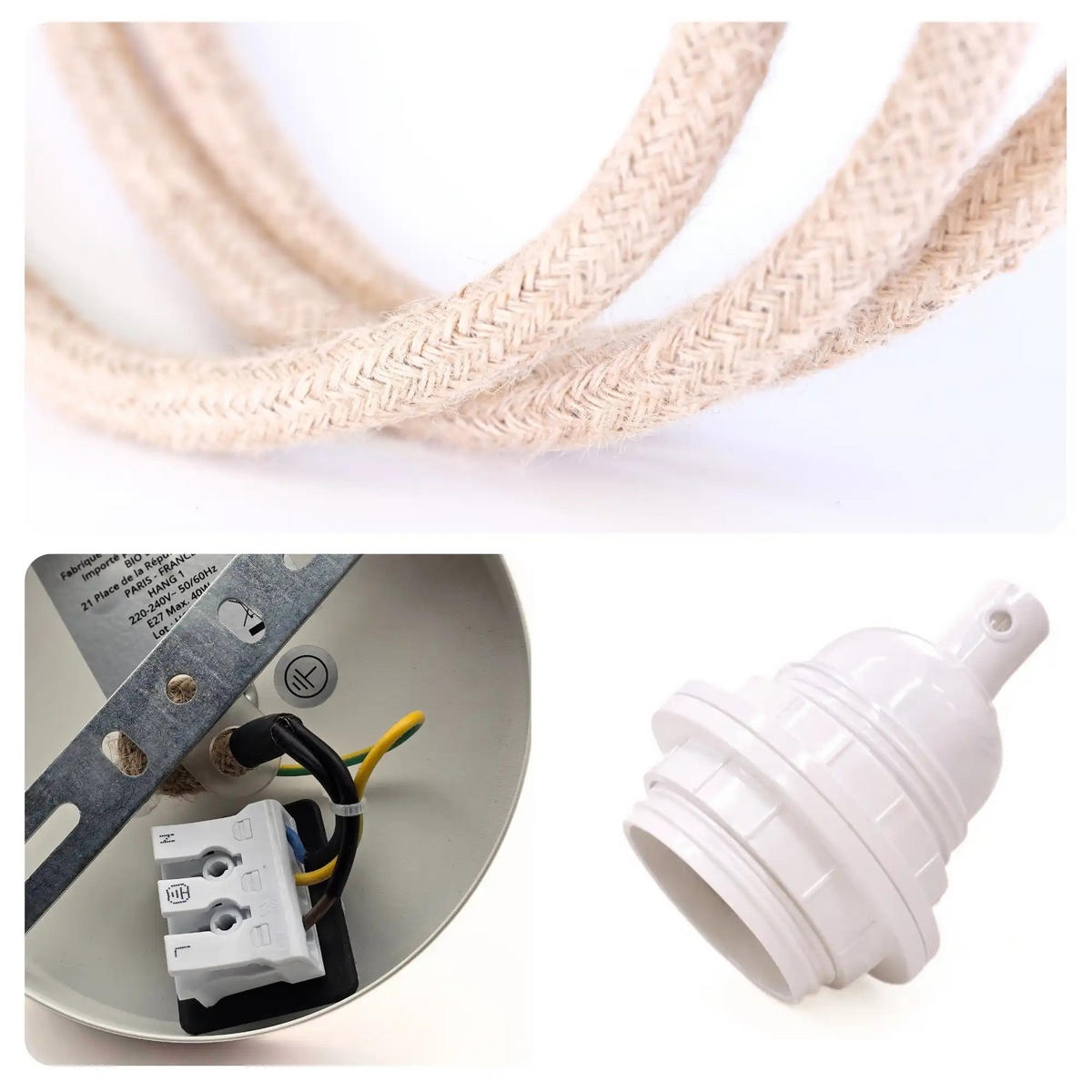 PENDELLEUCHTE TWIST 3 Flammig - Weiß, Naturmaterialien (90/12/90cm) - HOOPZI