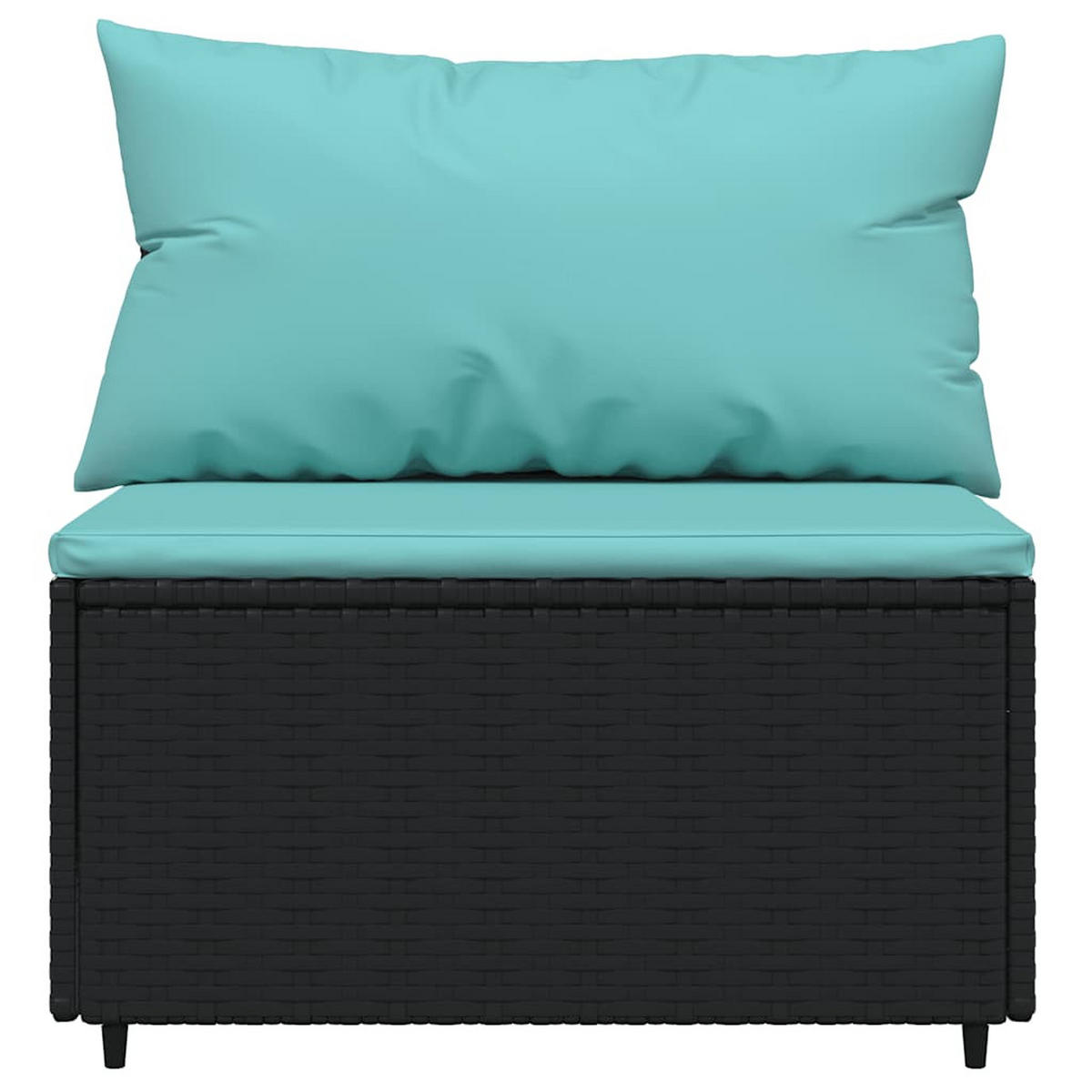 LOUNGEGARNITUR mit Blau Auflagen und 50 cm Couchtisch, aus Poly Rattan und Glas, Schwarz, 4-teiliges Set - Schwarz, Kunststoff - vidaXL