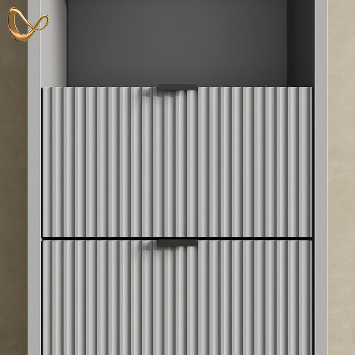 BADSCHRANK ATERNO Grau 40 x 190 cm mit Türen, und Schublade - Grau, Holzwerkstoff (40/190/35cm) - Livinity®