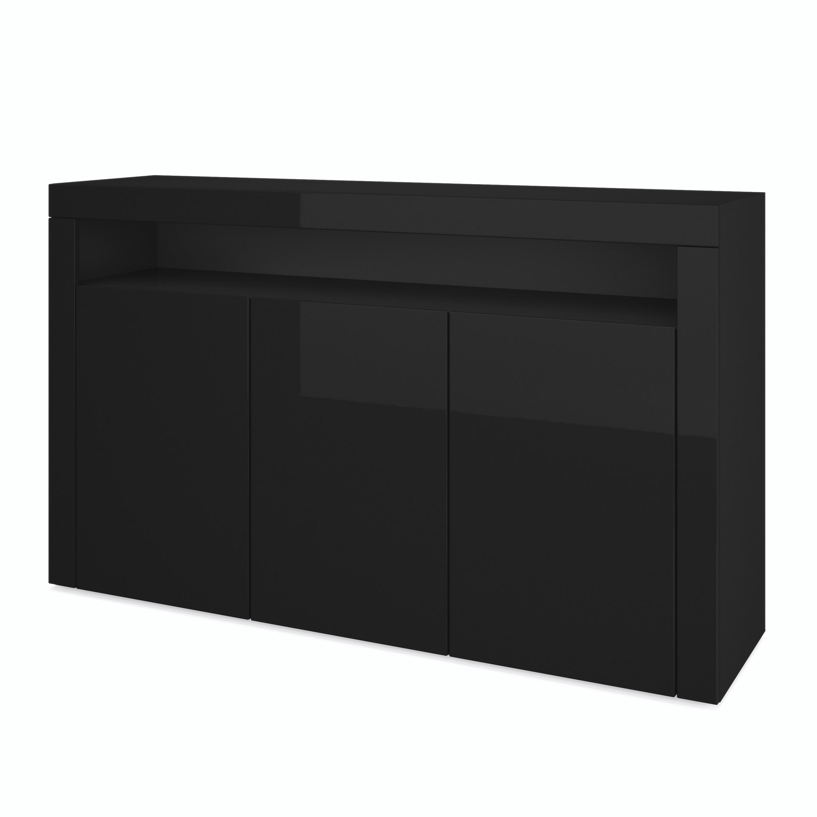 SIDEBOARD Valencia Schwarz Hochglanz / Schwarz Hochglanz - Schwarz Hochglanz, Holzwerkstoff (155/92/40cm) - Vladon