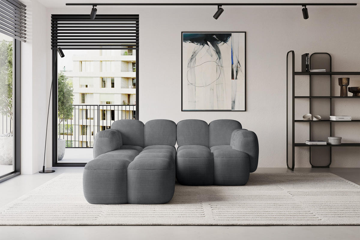 ECKSOFA modulares Sofa Links Miko-L1 214x205x75 Dunkelgrau Cord - Graphitfarben/Schwarz, Holzwerkstoff/Kunststoff (214/205cm) - ALTDECOR
