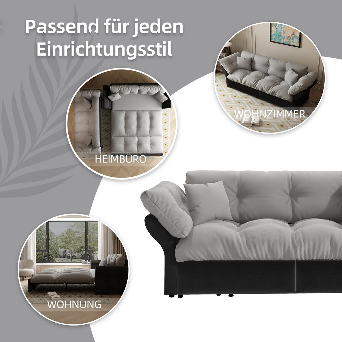 SCHLAFSOFA 190/85/91 cm Hellgrau Samt mit Tufting und 2 weichen Kissen - Hellgrau, Textil (190/91/85cm) - Oxeza