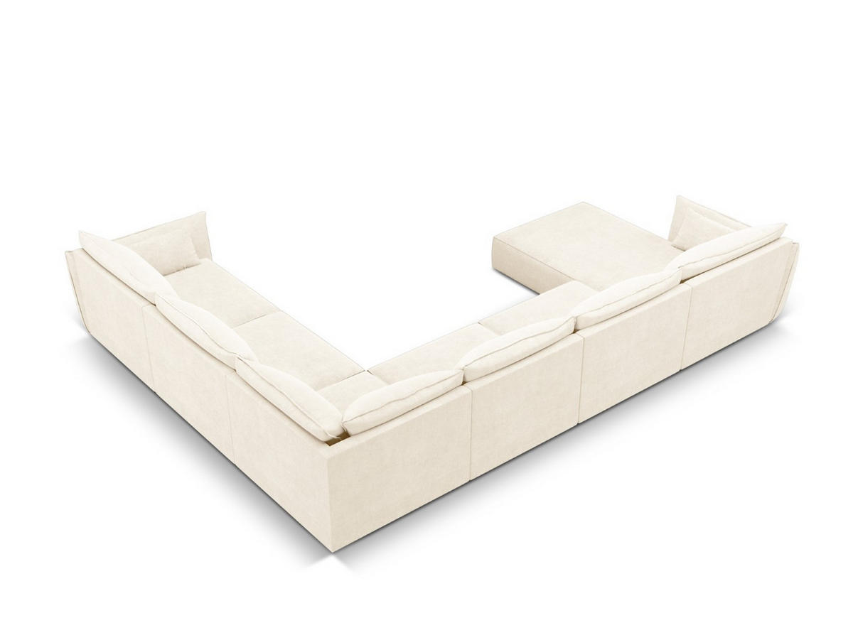 PANORAMASOFA rechts Kaelle aus Chenille-Stoff leichtes beige 8 Sitzplätze - Creme, Textil (284/85/384cm) - Micadoni