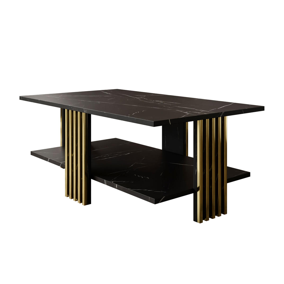 COUCHTISCH SAPHIRA GOLD mit Ablageboden, Schwarz Marmour - Schwarz, Holzwerkstoff (60/100/40cm) - Lookway