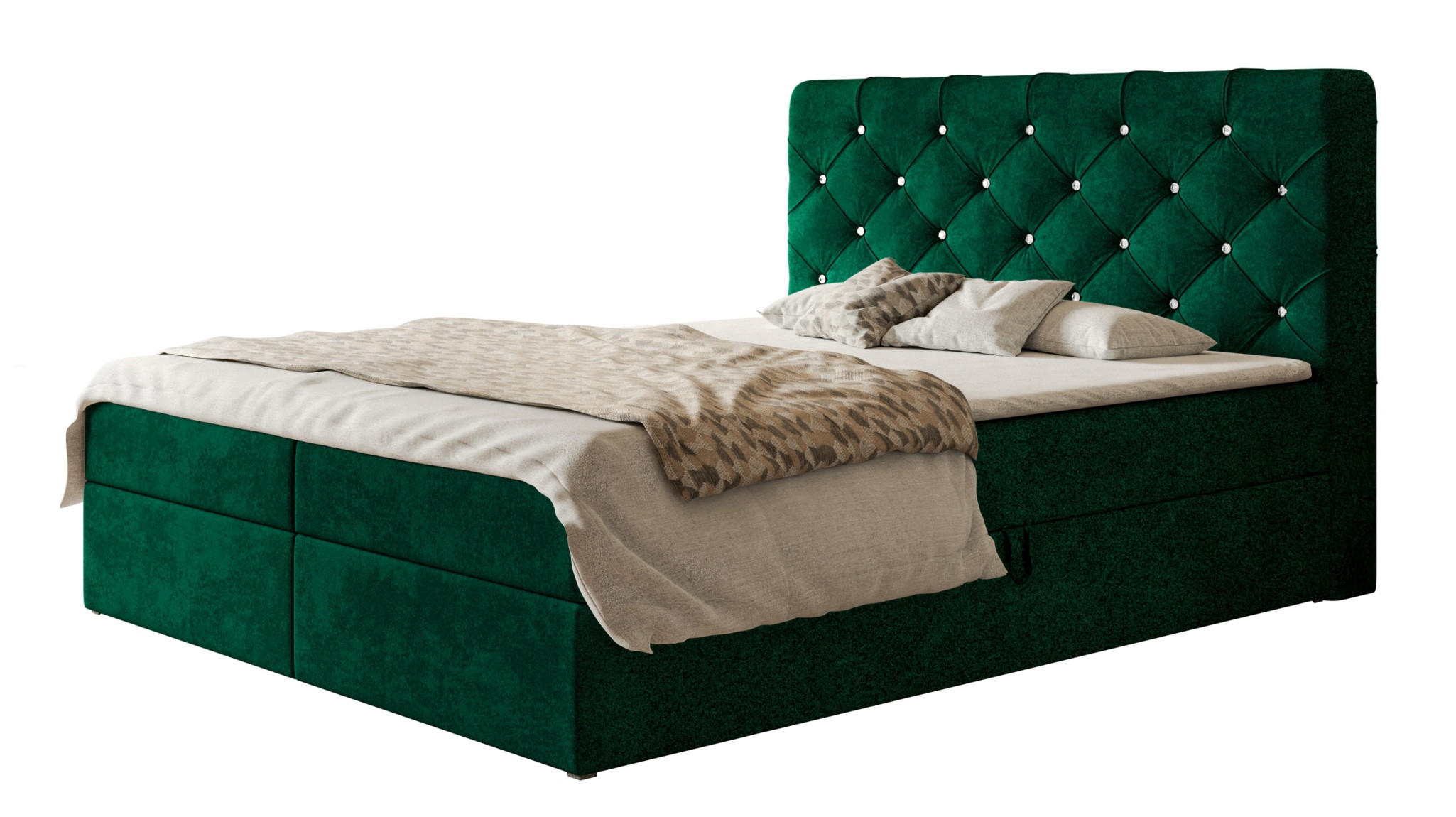 BOXBETT BOSTON mit 2 Bettkästen, 160x200, Farbe: Dunkelgrün, Velourstoff, Doppelbett mit Bonell-Matratze - Dunkelgrün, Holz/Kunststoff (160/200cm) - Alpi-Möbel
