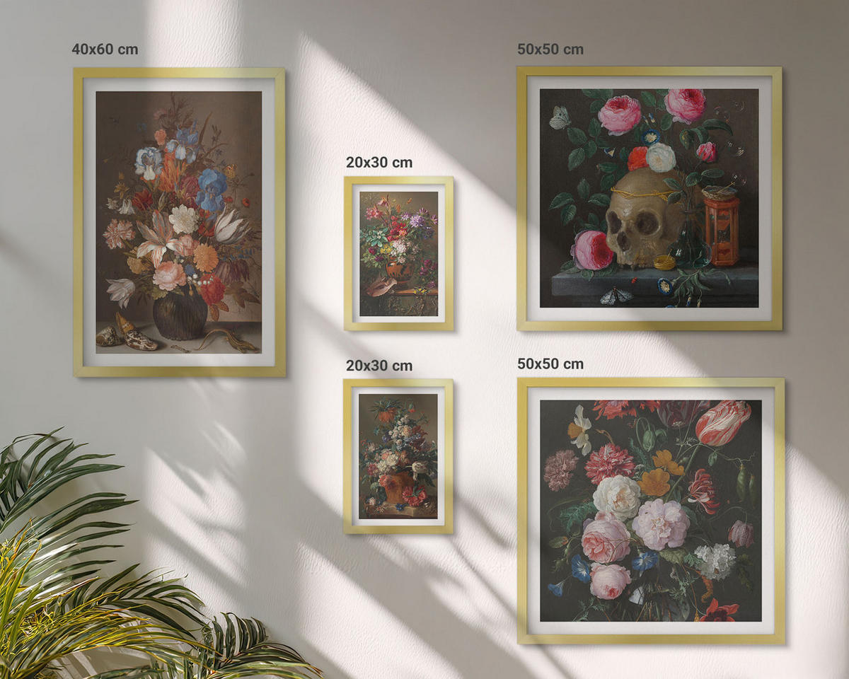 WANDBILDER 5er Set - 50x50 cm & 20x30 cm & 40x60 cm Goldrahmen - Pfingstrosenporträt einer Frau für Zuhause - Goldfarben, Kunststoff (40/60cm) - ArtPrintCave