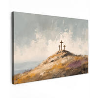 LEINWANDBILD Hügel - Abstrakt - Christentum - Kreuz Groß 140x90 cm - Hellgrau, Textil (140/90cm) - MuchoWow