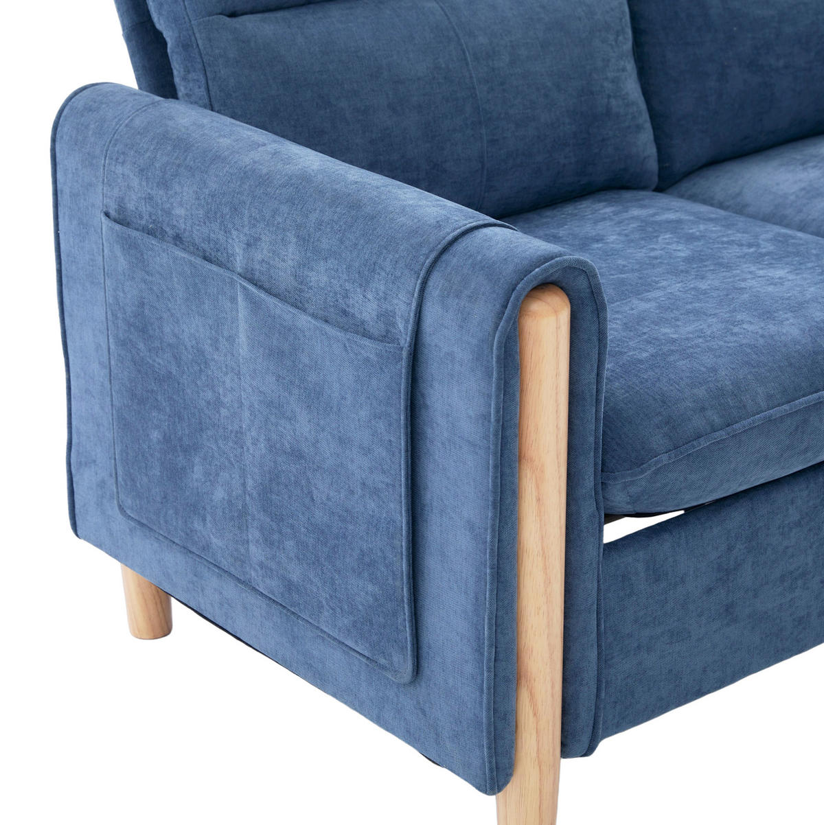 SOFA 201/77/86 cm in Blau aus Chenille mit Stauraumhocker - Blau, Textil (77/86/201cm) - Flora Grace