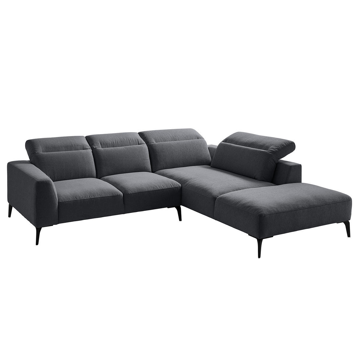 ECKSOFA mit Ottomane - Schwarz/Grau, Textil/Metall (263/238cm) - home24