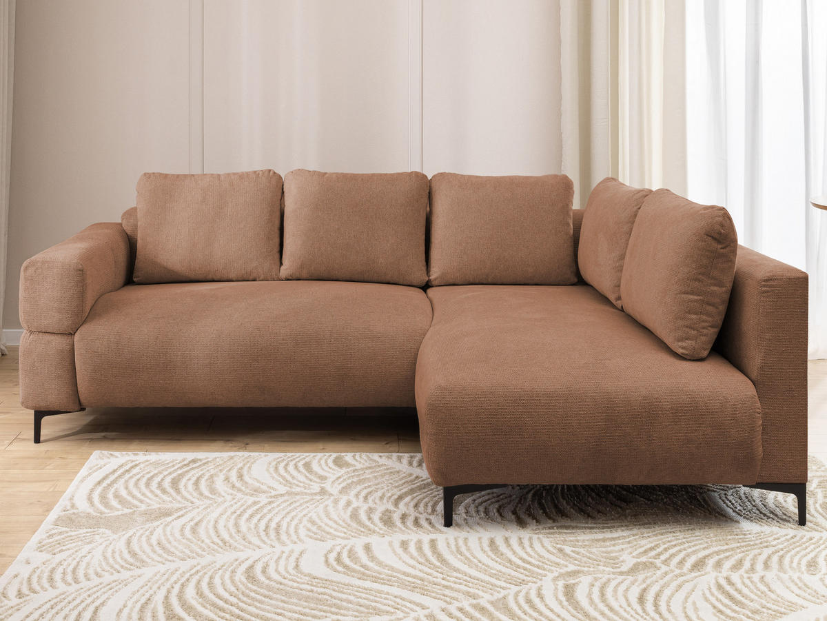 ECKSOFA Cardea in Bubble-Optik aus weichem Terrakotta Strukturstoff mit hohem Sitzkomfort - Ottomane rechts - Terracotta/Schwarz, Holz/Textil (230/170cm) - S-Style Möbel