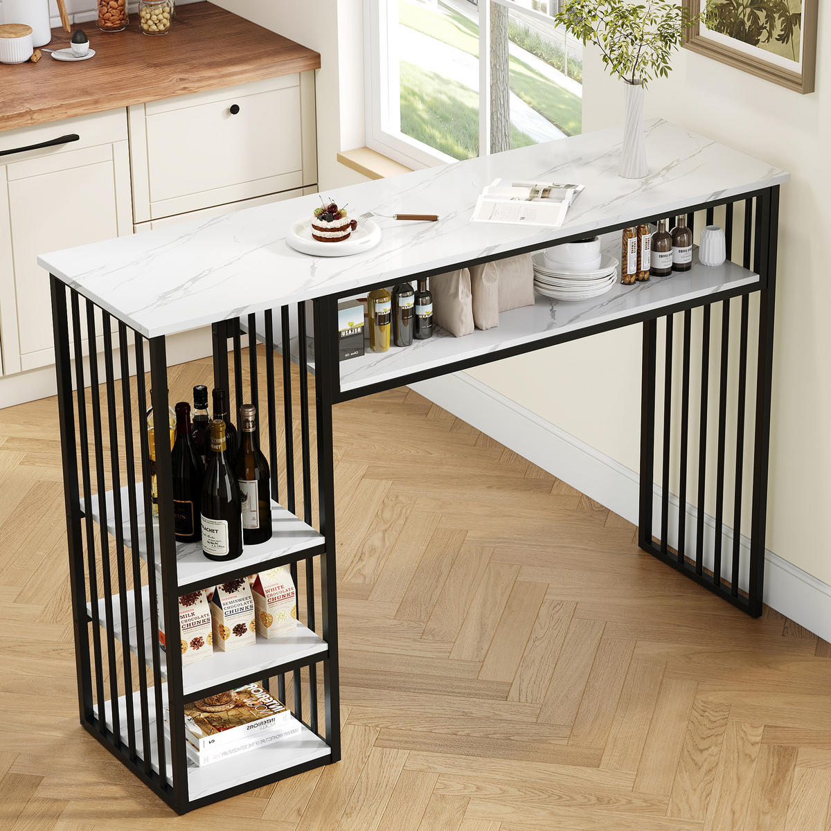 BARTISCH 140/40/105 cm mit Stauraum DE-39847 Schwarz - Schwarz, Metall (40/140/105cm) - ComfortXL