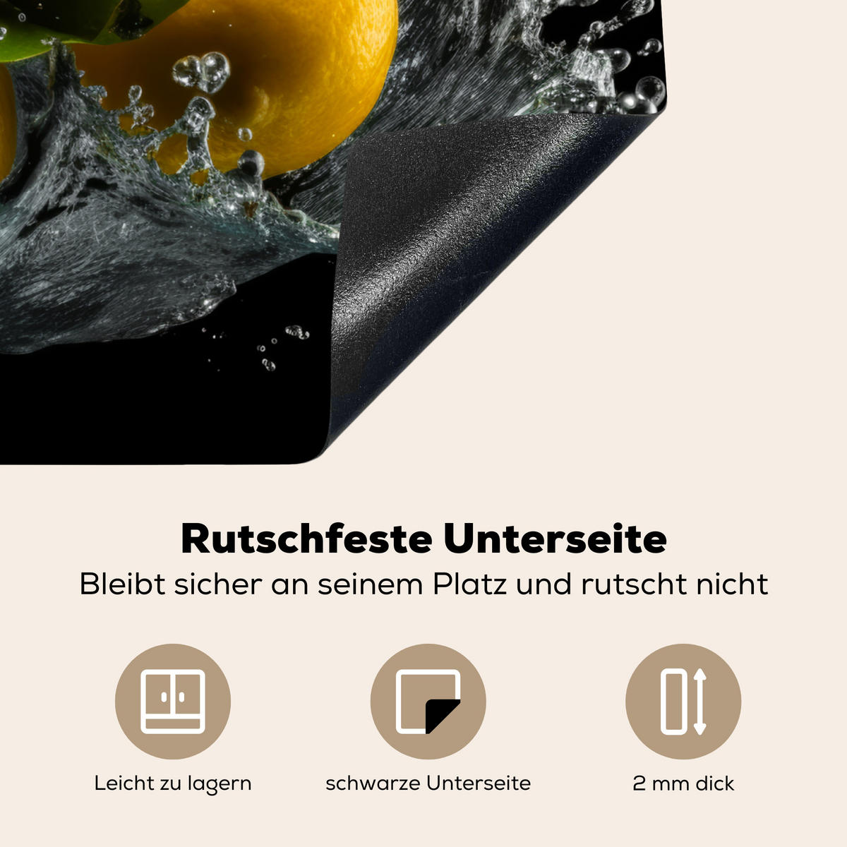 HERDABDECKPLATTE Zitrone - Obst - Gelb - Schwarz 65x52 cm - Gelb, Kunststoff (65/0.2/52cm) - MuchoWow