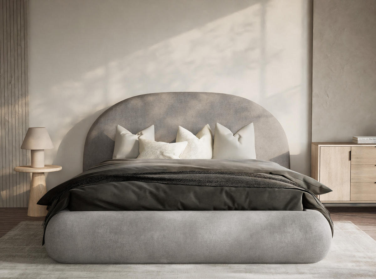 POLSTERBETT Maumere Beige Grau 180/200 cm im Chenille-Stoff - Greige/Schwarz, Holz/Holzwerkstoff (180/200cm) - Maison de Reve