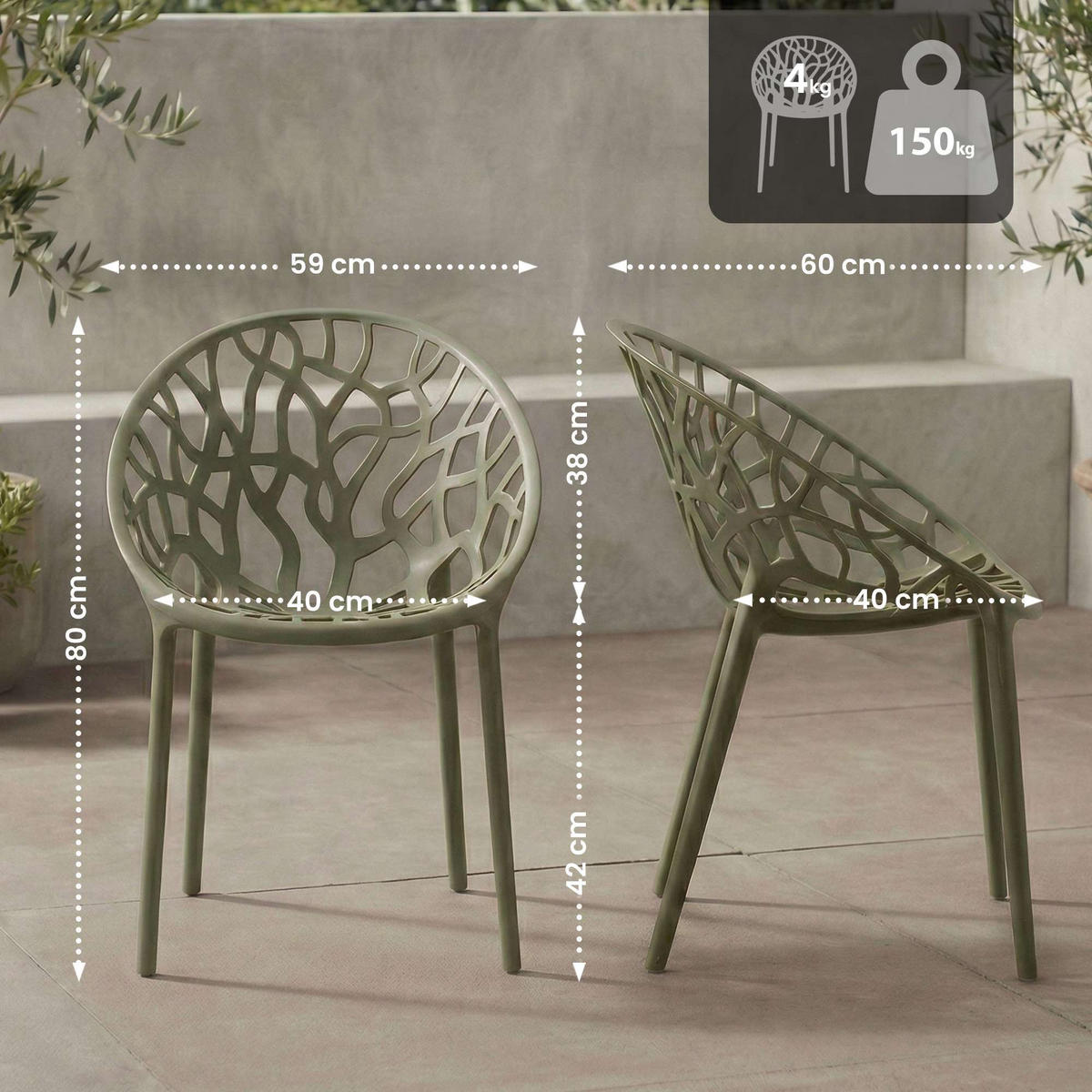 GARTENSTUHL Kunststoff oliv - Olivgrün, Kunststoff (59/80/60cm) - CLP