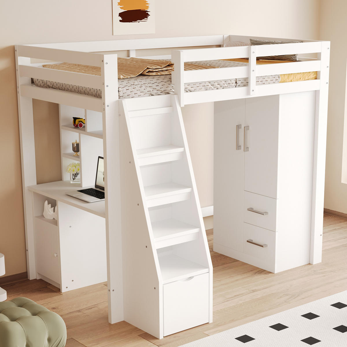 KLEIDERSCHRANK 70x40x135cm 2 Türen Schubladen Weiß - Weiß, Holz (70/135/40cm) - FLIEKS