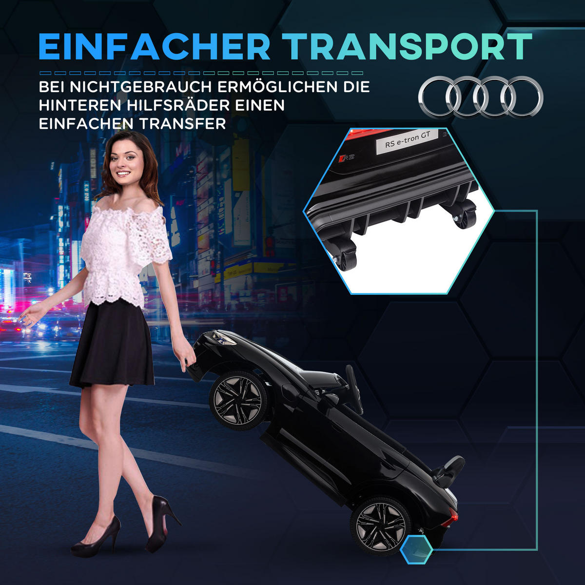 KINDER ELEKTROAUTO, Schwarz/Rot/Weiß, Kunststoff+ Eisen - Schwarz, Metall (103/58/41cm) - HOMCOM