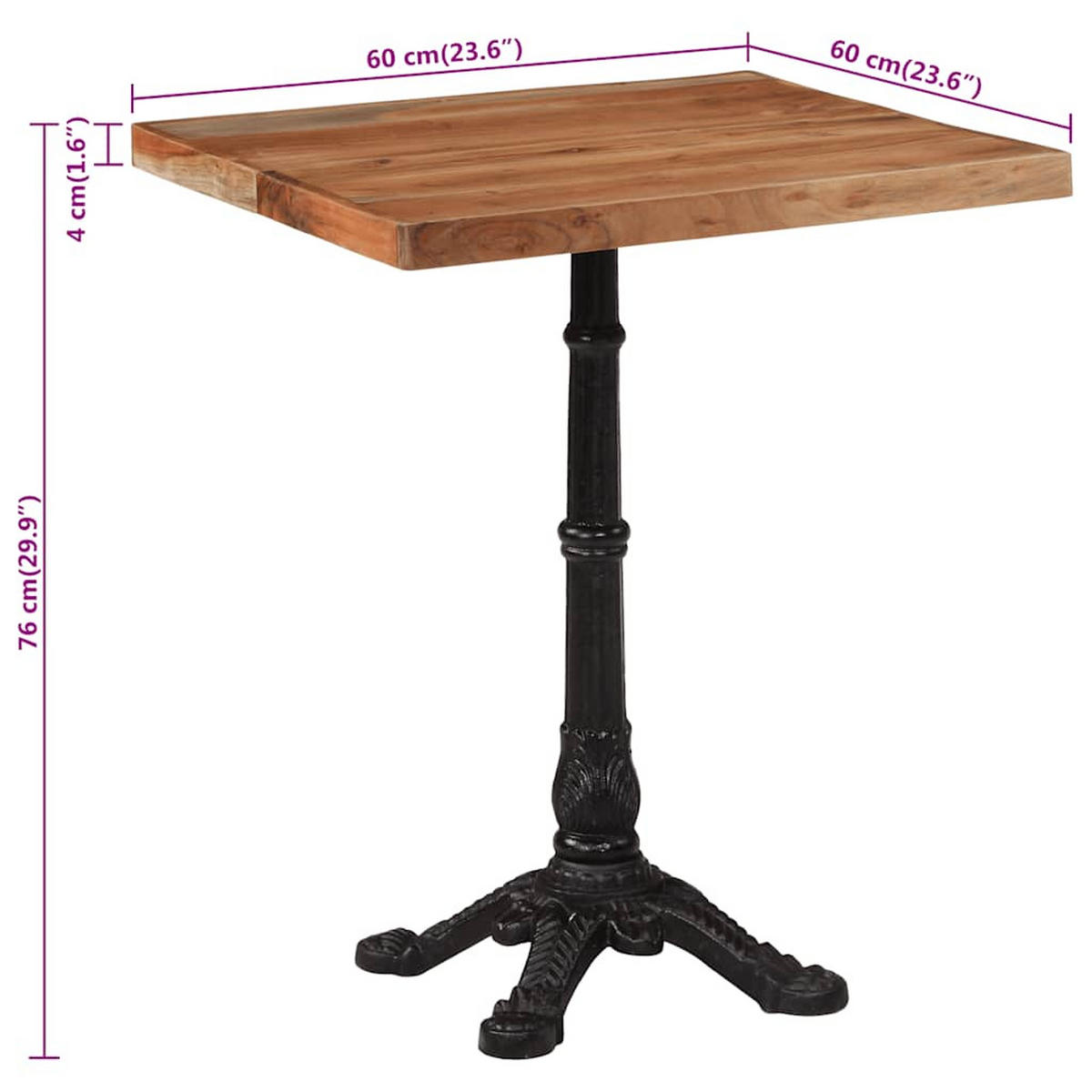 BISTROTISCH Franz 60x60x76 cm Akazie Quadratisch - Dunkelbraun, Holz (60/60/76cm) - DELUKE