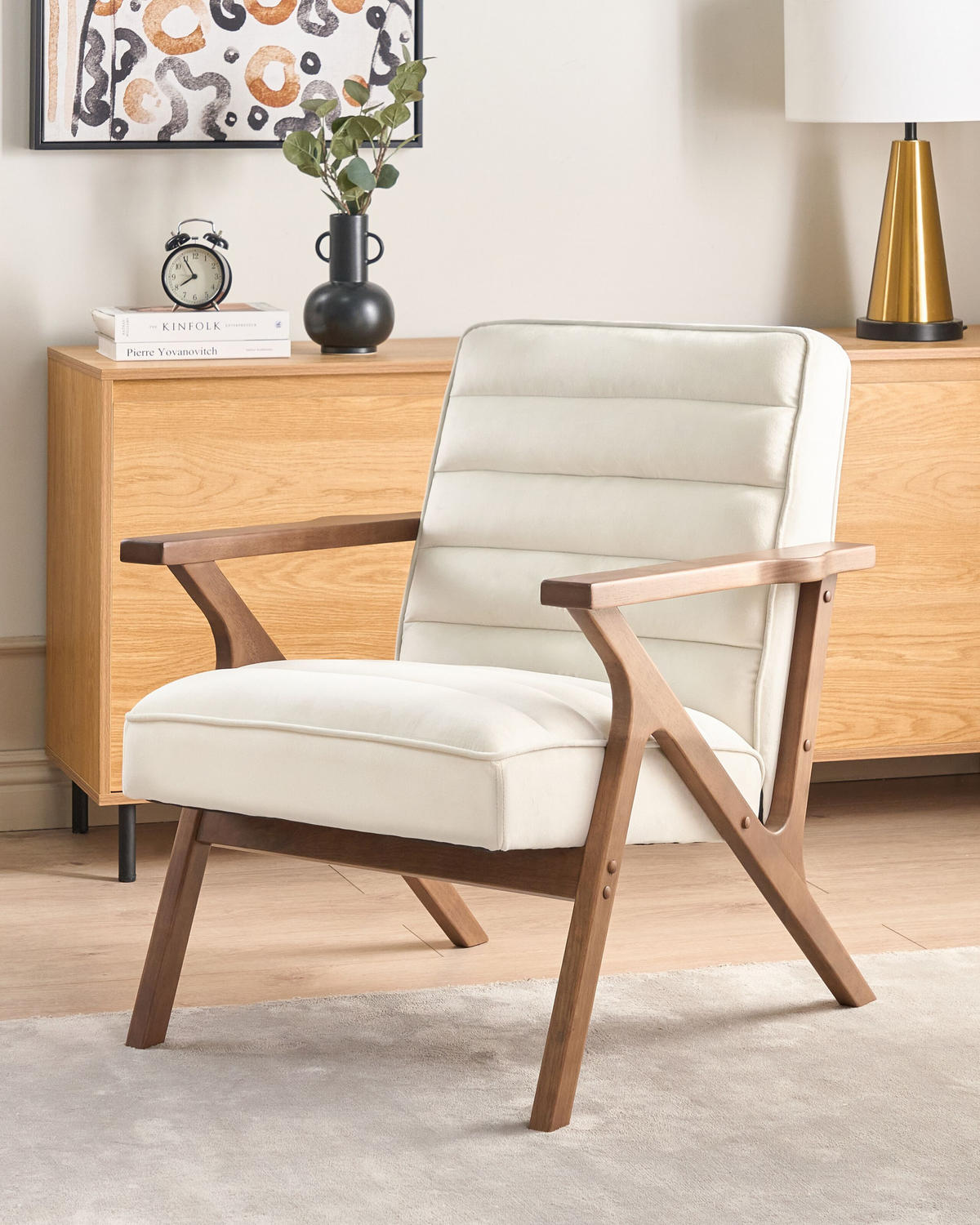 SESSEL Cremeweiß Kisa - Dunkelbraun/Weiß, Textil (74/84/80cm) - Beliani