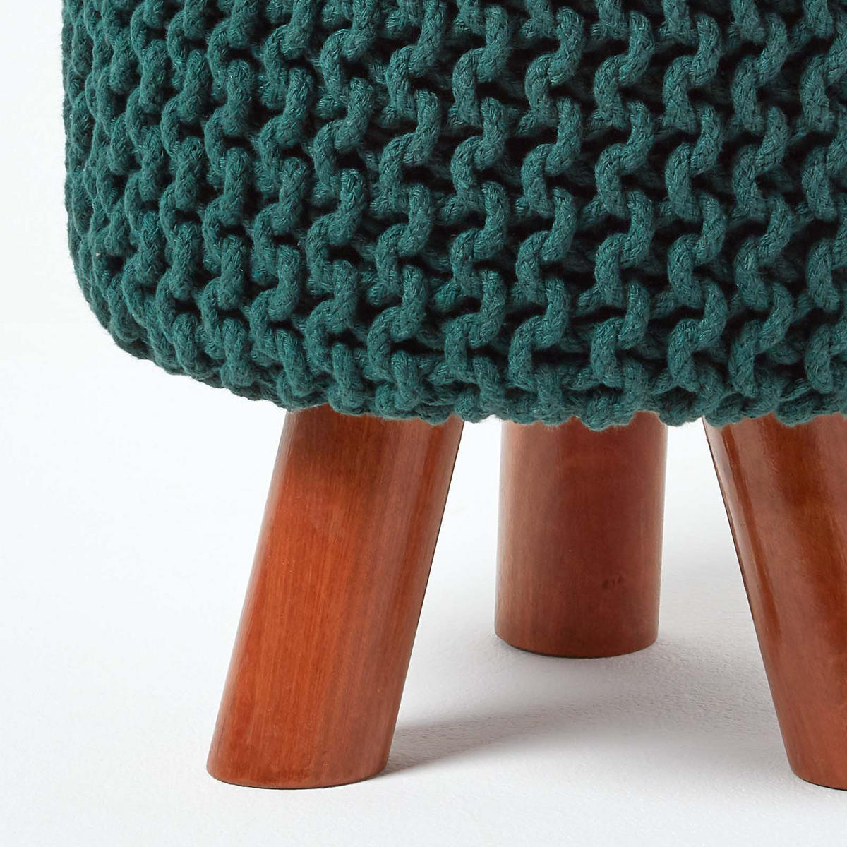 STRICK-HOCKER tannengrün, Dreibein 32/32/42 cm - Waldgrün, Textil (32/42/32cm) - Homescapes